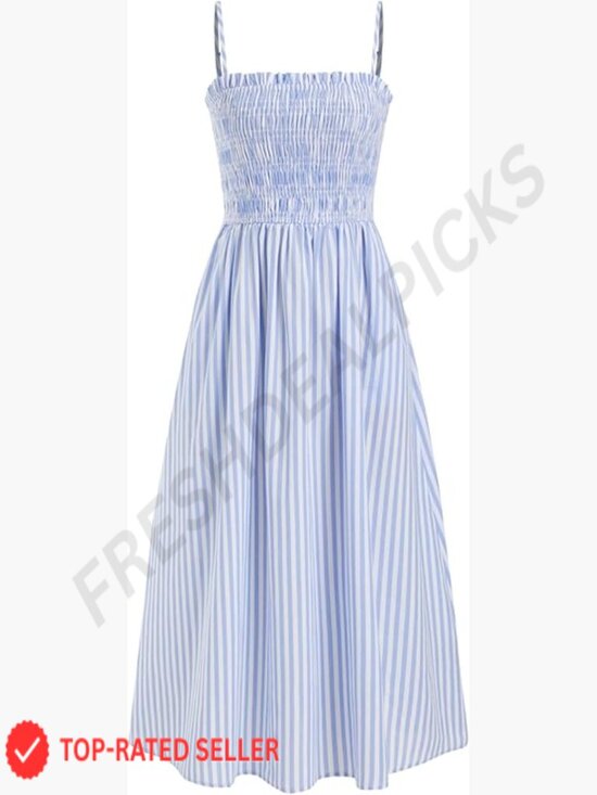 Dresses & Skirts - Striped Midi Sundress with Pockets Flowy A-Line Spaghetti Strap Beach Vacation